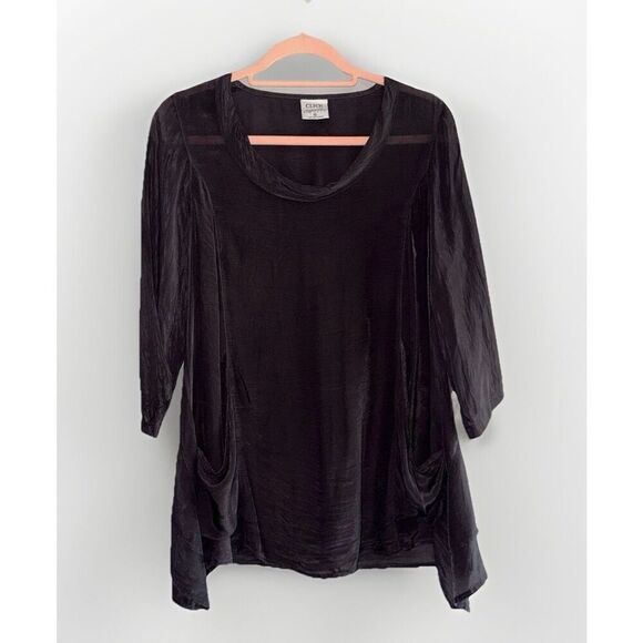 Click Color Me Cotton Blouse Top Asymmetrical 3/4 Slinky Lightweight Gray Small - Picture 1 of 12